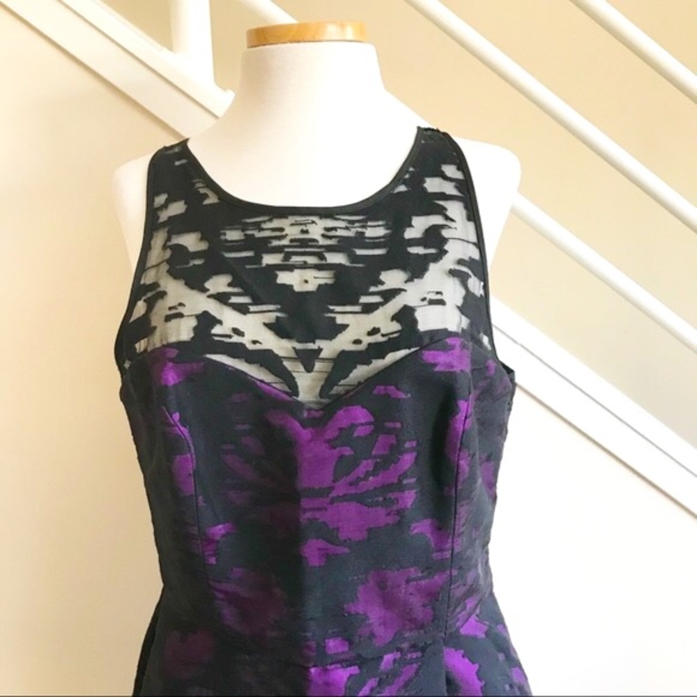 Milly Martina Fil Coupe Sleeveless Hi Low Flared Midi Dress Purple Black 12 NWT - Picture 6 of 16
